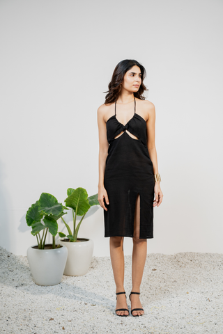 DOUBLE DARE Linen Halter Dress